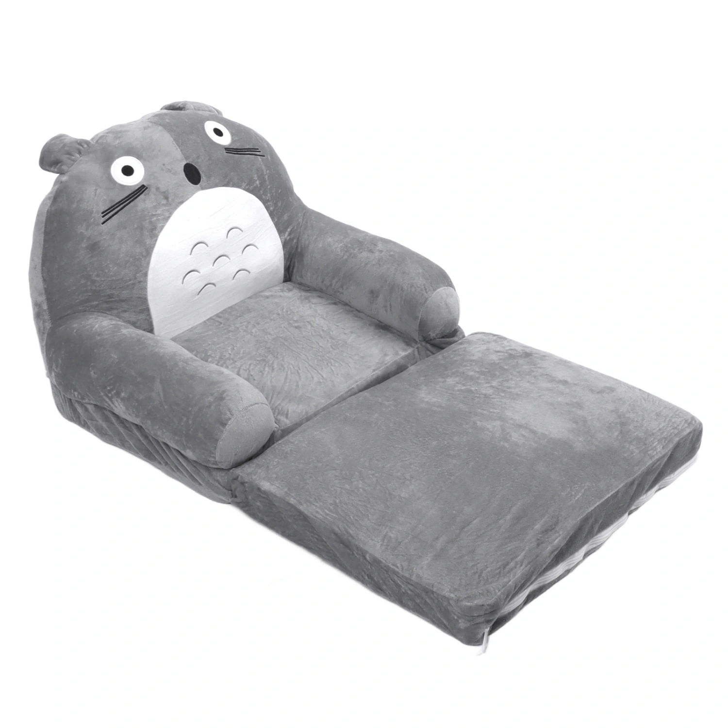 Foldable Kids Sofa Soft Breathable Cartoon Animal Toddler Couch Bed with Armrest for Living Room Bedroom Gray White 2 Layers