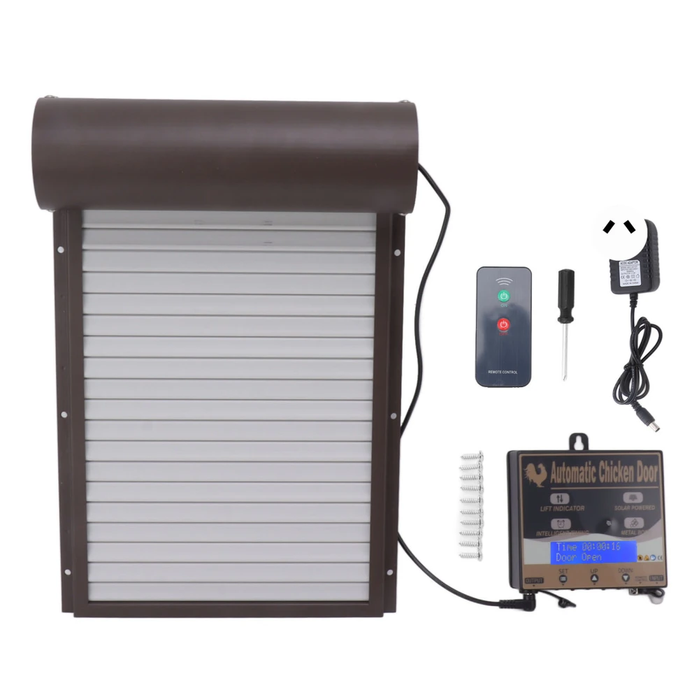 Automatic Chicken Coop Door Light Sensing Timing Remote Control 3 in 1 Coop Door for Breeding Farm 100‑240V Brown AU Plug 100‑240V