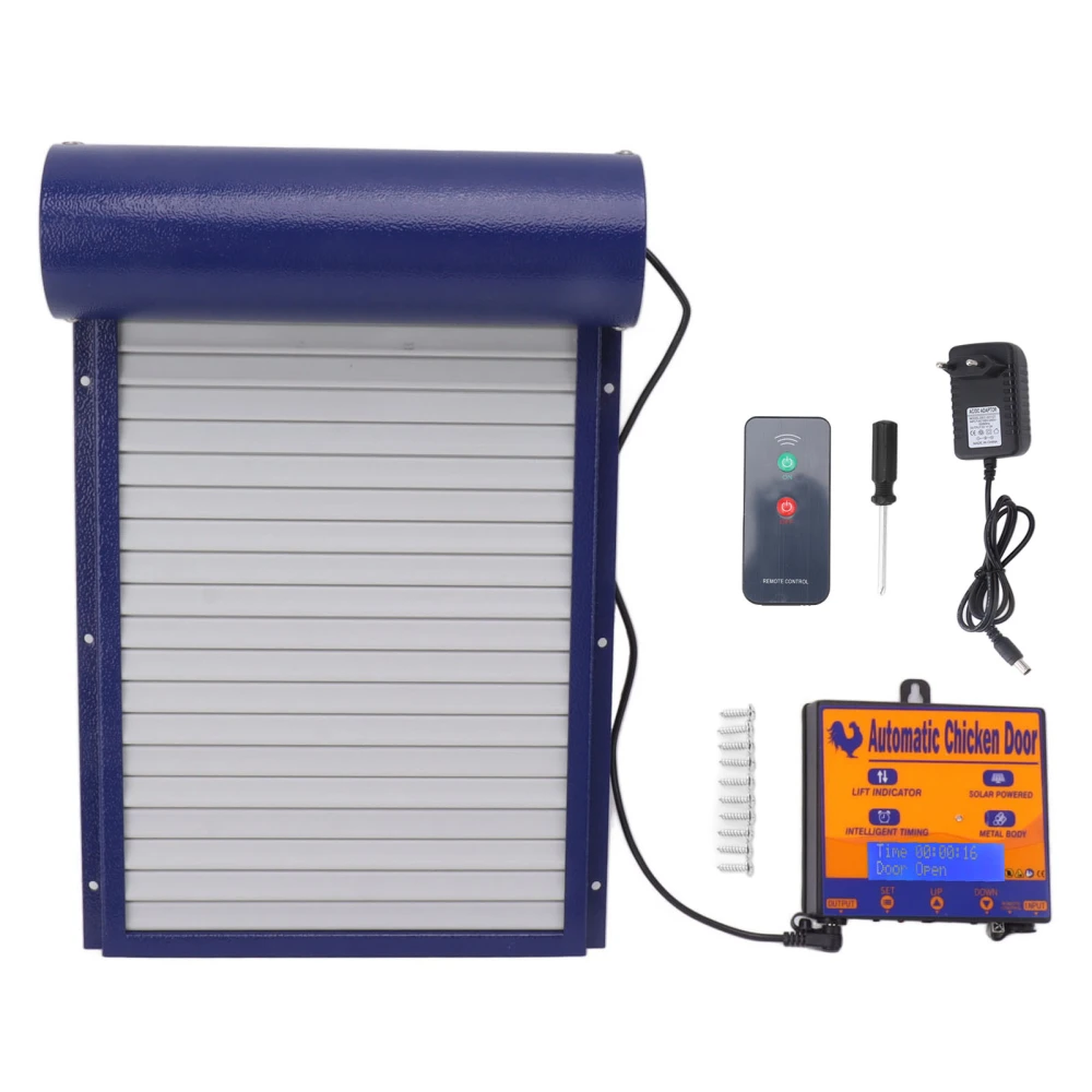 Automatic Chicken Coop Door Light Sensing Timing Remote Control 3 in 1 Coop Door for Breeding Farm 100‑240V Blue EU Plug 100‑240V