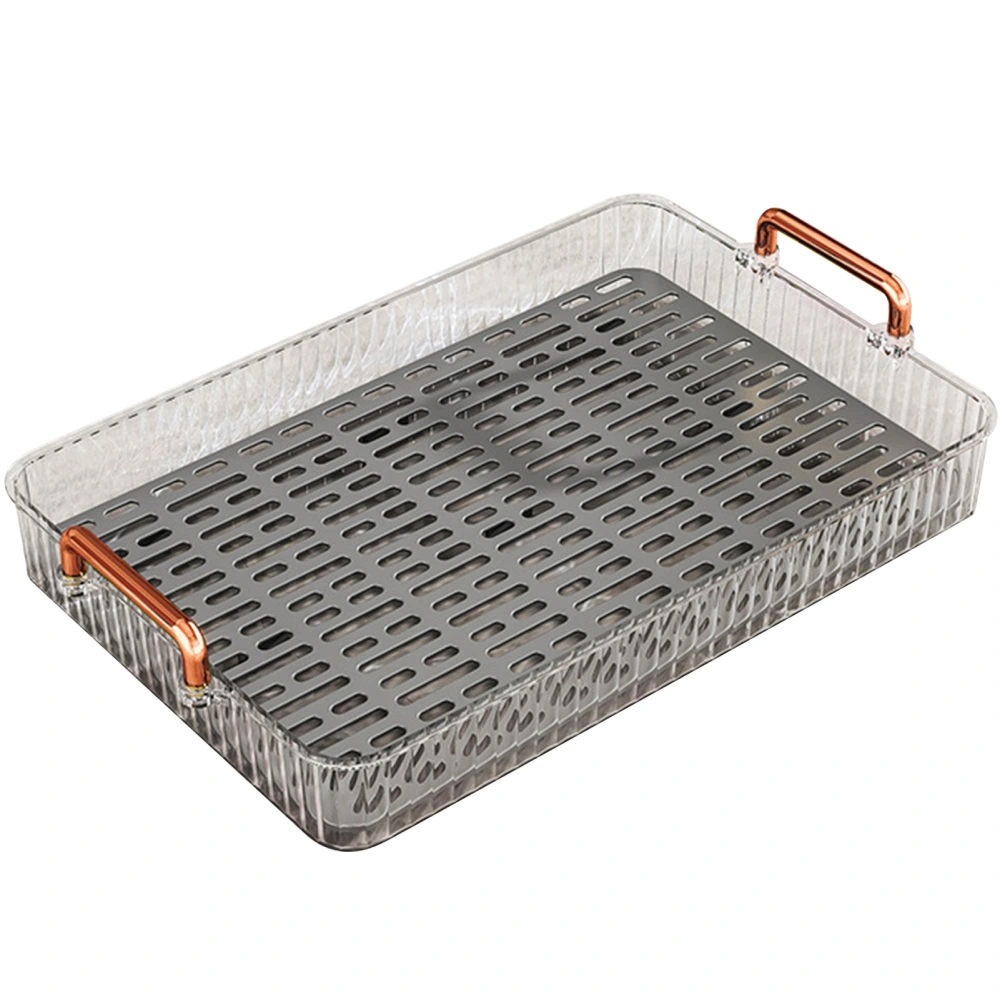 Water Drainage Tea Tray Double Layer Large Capacity Rectangular Cup Drain Board with Handle for Living Room S White