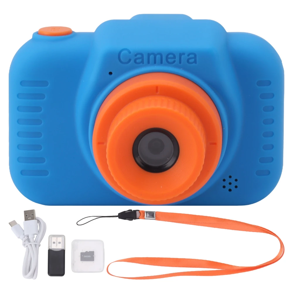 Kids Digital Camera with 32G Card High Definition Dual Lens 1080P 8X Zoom USB Rechargeable for Children Blue