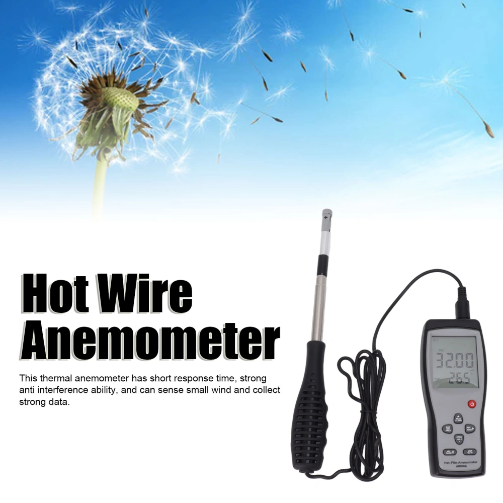 Hot Wire Anemometer Handheld USB Computer Communication Wind Speed Temperature Gauge with Thermal Sensor for Industry Agriculture Highway