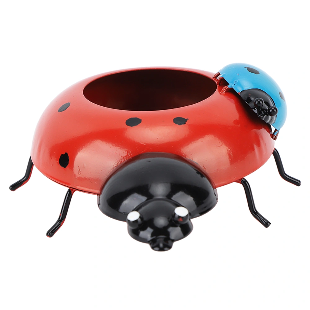 5.4cm Diameter Flower Pot Decor Ladybug Shaped Smoothing Surfaces Iron Planter Pot for Garden Red