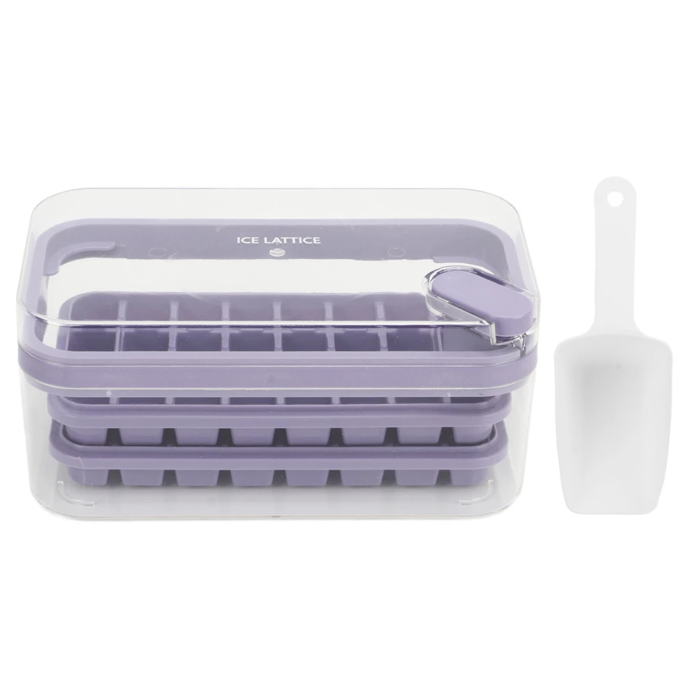 Ice Cubes Tray 32 Grids Double Layer Easy Release Ice Maker Mold with Bin Lid for Cocktail Whiskey Coffee Purple