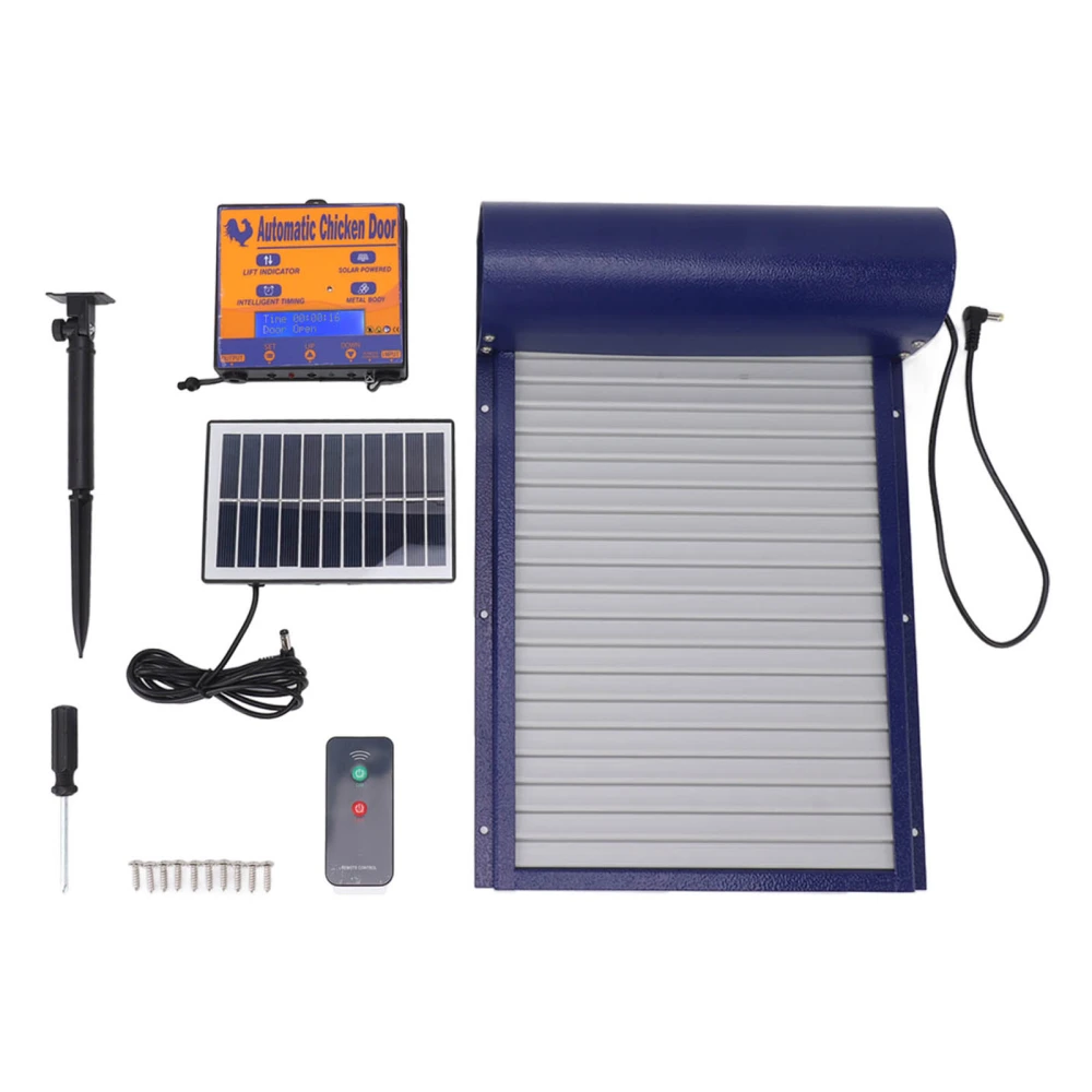 Solar Powered Automatic Chicken Coop Door Auto Chicken Door Opener with Light Sensor Timer Remote Control Blue