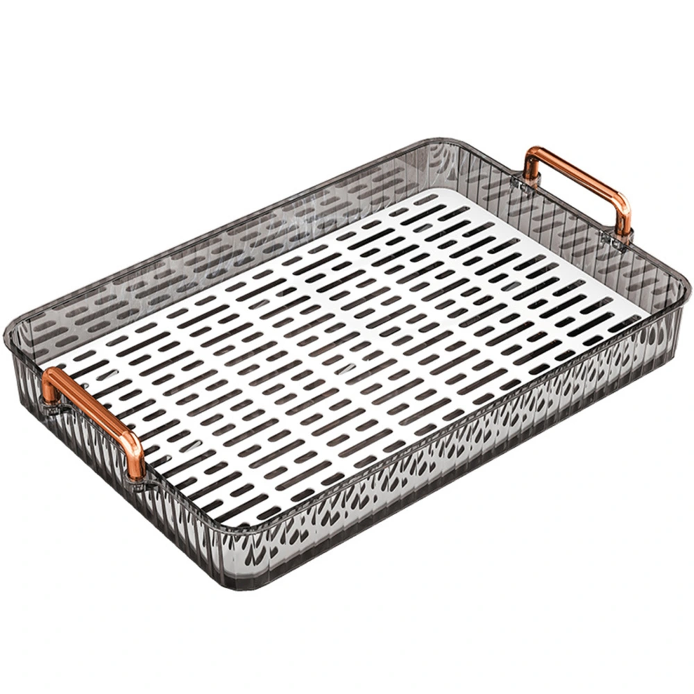 Water Drainage Tea Tray Double Layer Large Capacity Rectangular Cup Drain Board with Handle for Living Room S Gray