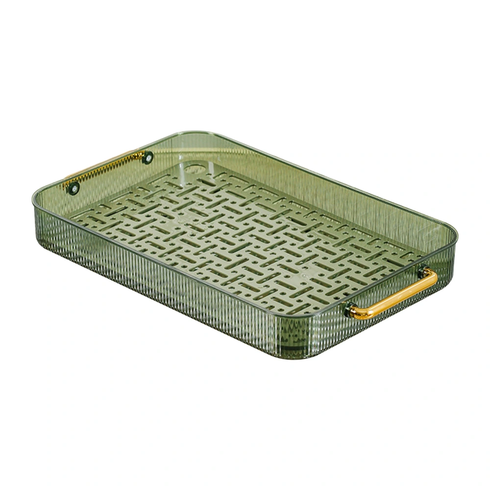 Double Layer Water Drainage Tea Tray with 2 Handle Decorative Fashionable Water Drainage Tea Serving Tray Dark Green