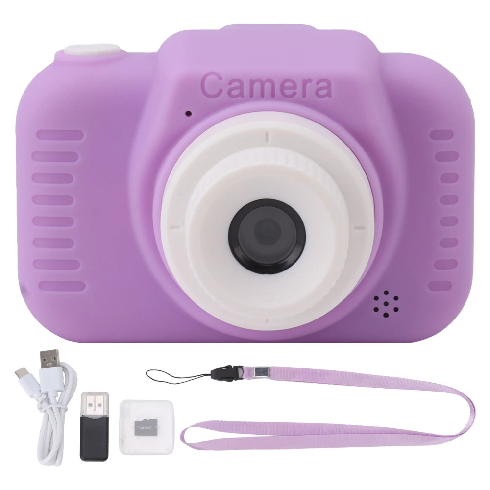 Kids Digital Camera with 32G Card High Definition Dual Lens 1080P 8X Zoom USB Rechargeable for Children Purple