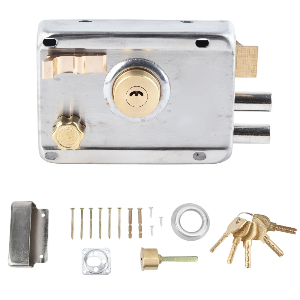 Rim Lock Set Stainless Steel Vintage Type Universal Home Door Gate Safety Vertical Keyway Cylinder Deadbolt