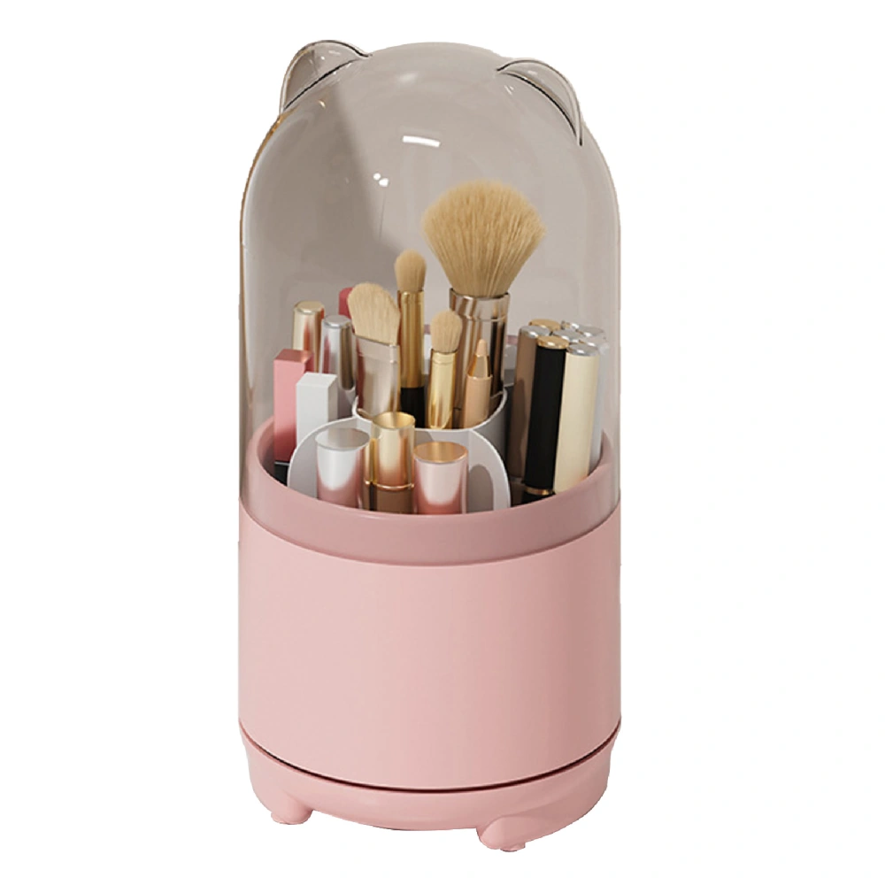 Makeup Brush Storage Container 360 Degree Rotating Dust Prevention Transparent Lid Large Capacity Makeup Brush Holder Pink