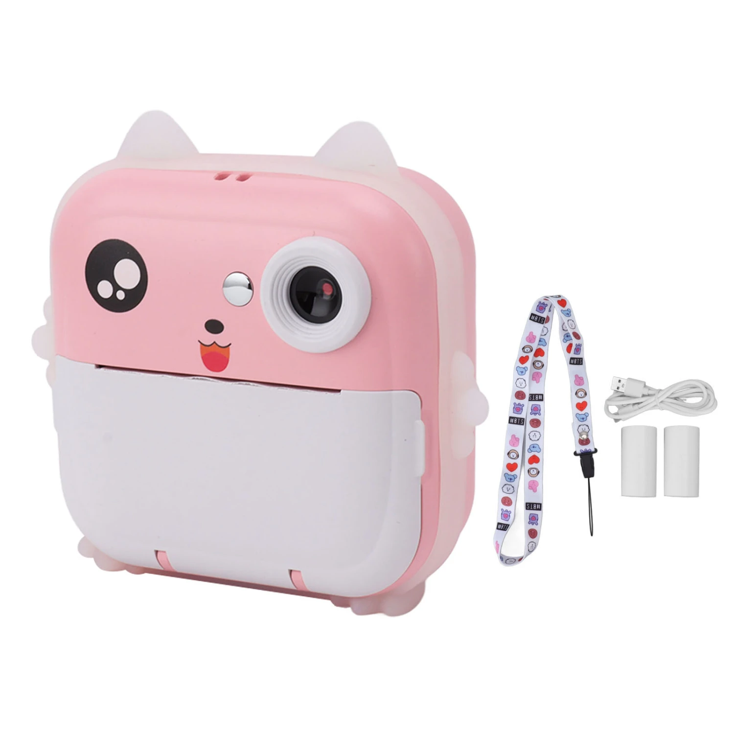 Children Digital Print Camera 24MP 5V 1080P 720P 2.4in Display USB Kids Instant Print Camera for Girls Boys Toddler Pink
