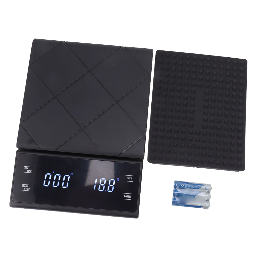 3kg 0.1g Coffee Scale Waterproof Touch Type Food Digital Scale with Timer for Kitchen Coffee Shop Bakery Black