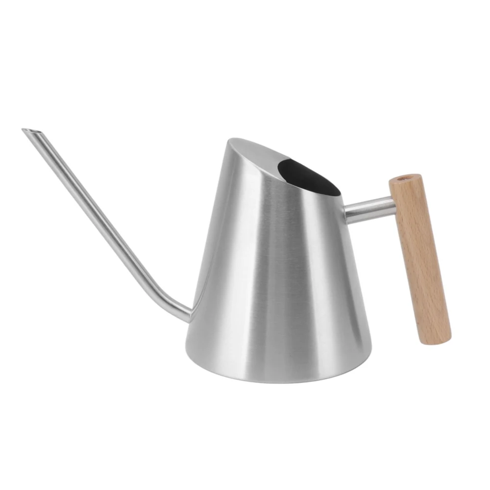 Watering Can with Long Spout Rustproof Stainless Steel Watering Pot with Wooden Handle for Garden Bonsai Indoor Outdoor Silver