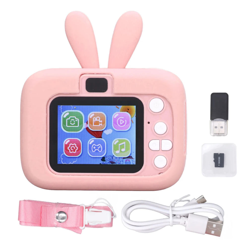 Kids Camera 2.0 Inch Color Display Timed Recording Rich Effects Video Camera Toy with 32G Memory Card and Reader Pink