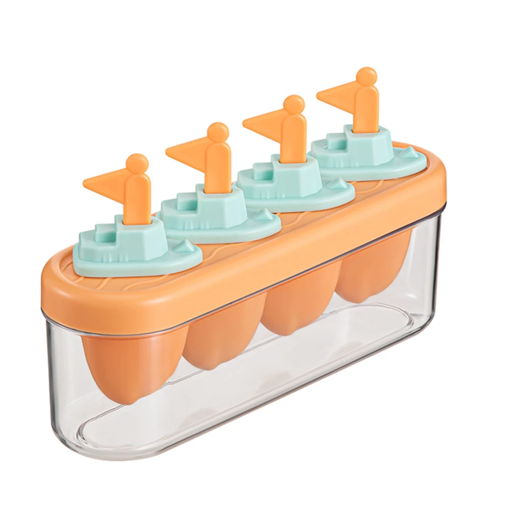 4 Cavities DIY Ice Pop Mold Maker Homemade Frozen Ice Cream Mold for Kids Adults Orange