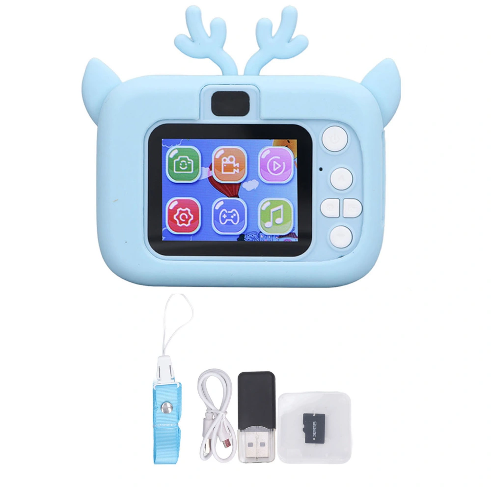 Children Digital Camera with 32G Memory Card Card Reader 20MP 400mAh 1080P USB 2in Color Display Kid Camera Blue White