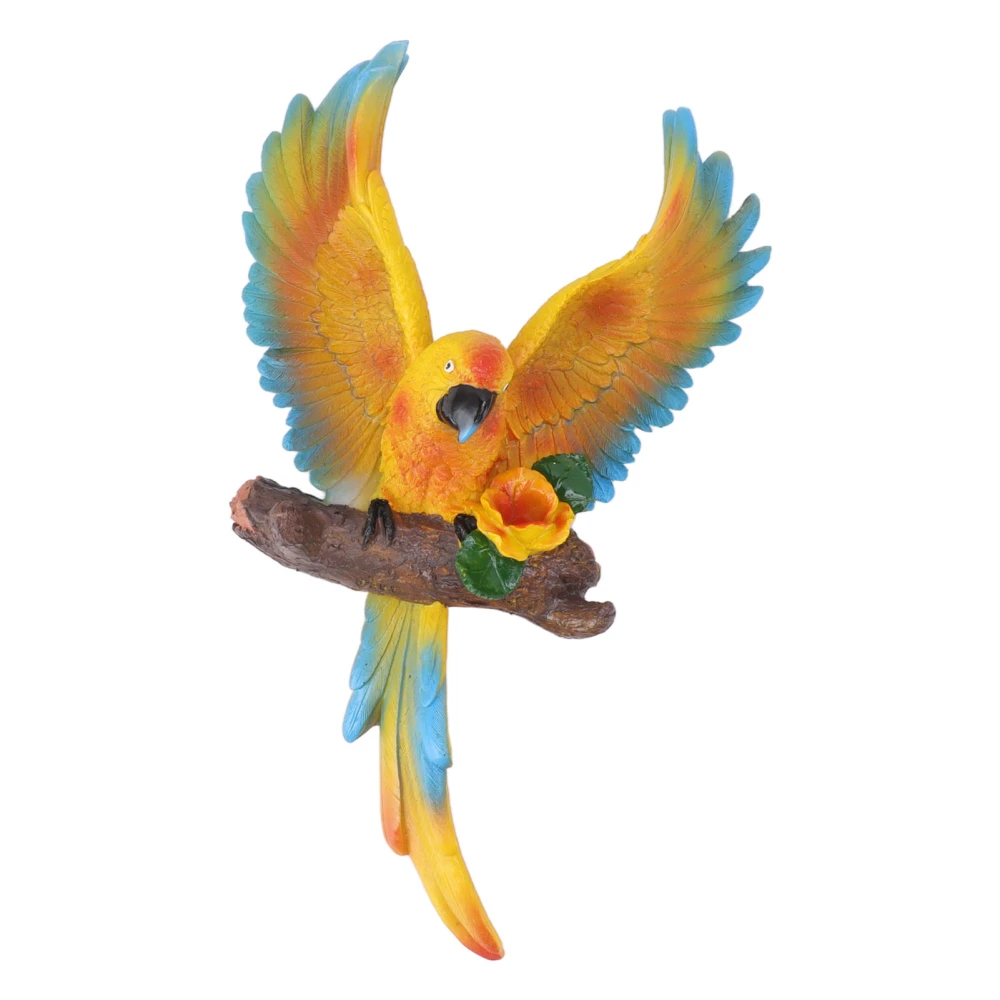 Parrot Wall Decoration Resin Vivid Flapping Hanging Parrot Statue Bird Ornament for Garden Patio Lawn Yard Yellow