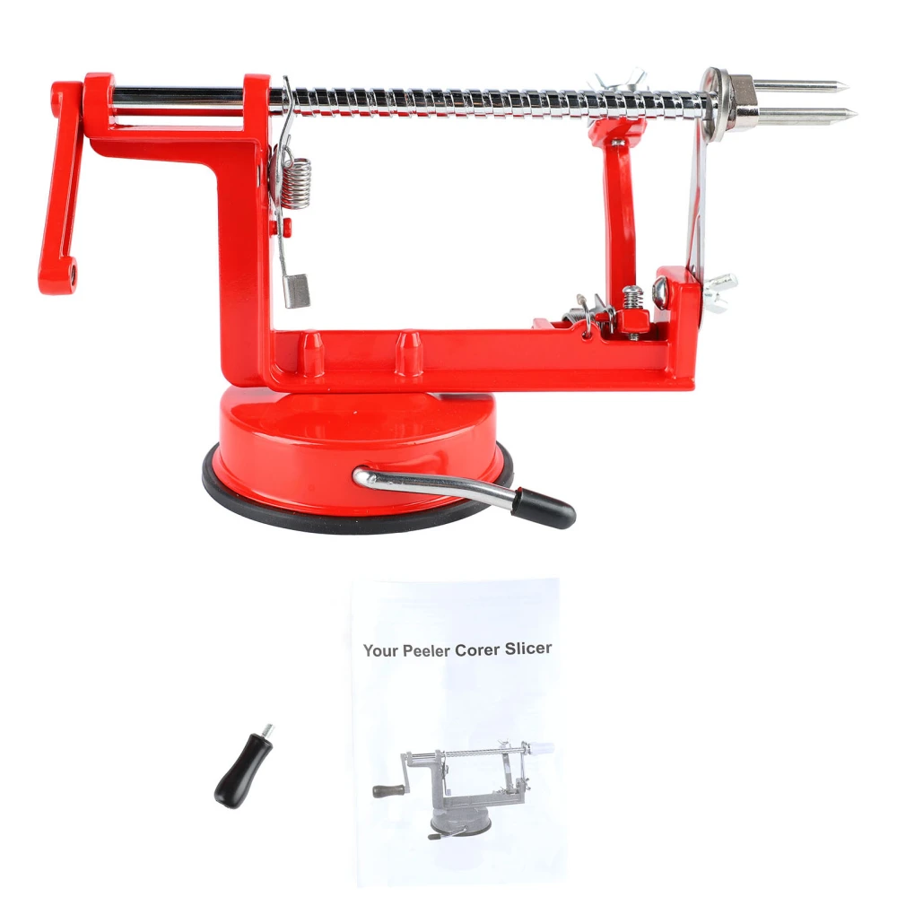 3 in 1 Potato Peeler Corer Spiral Cutter Tool 304 Blade Hand Cranking Potato Peeler for Kitchen Restaurant Big Red