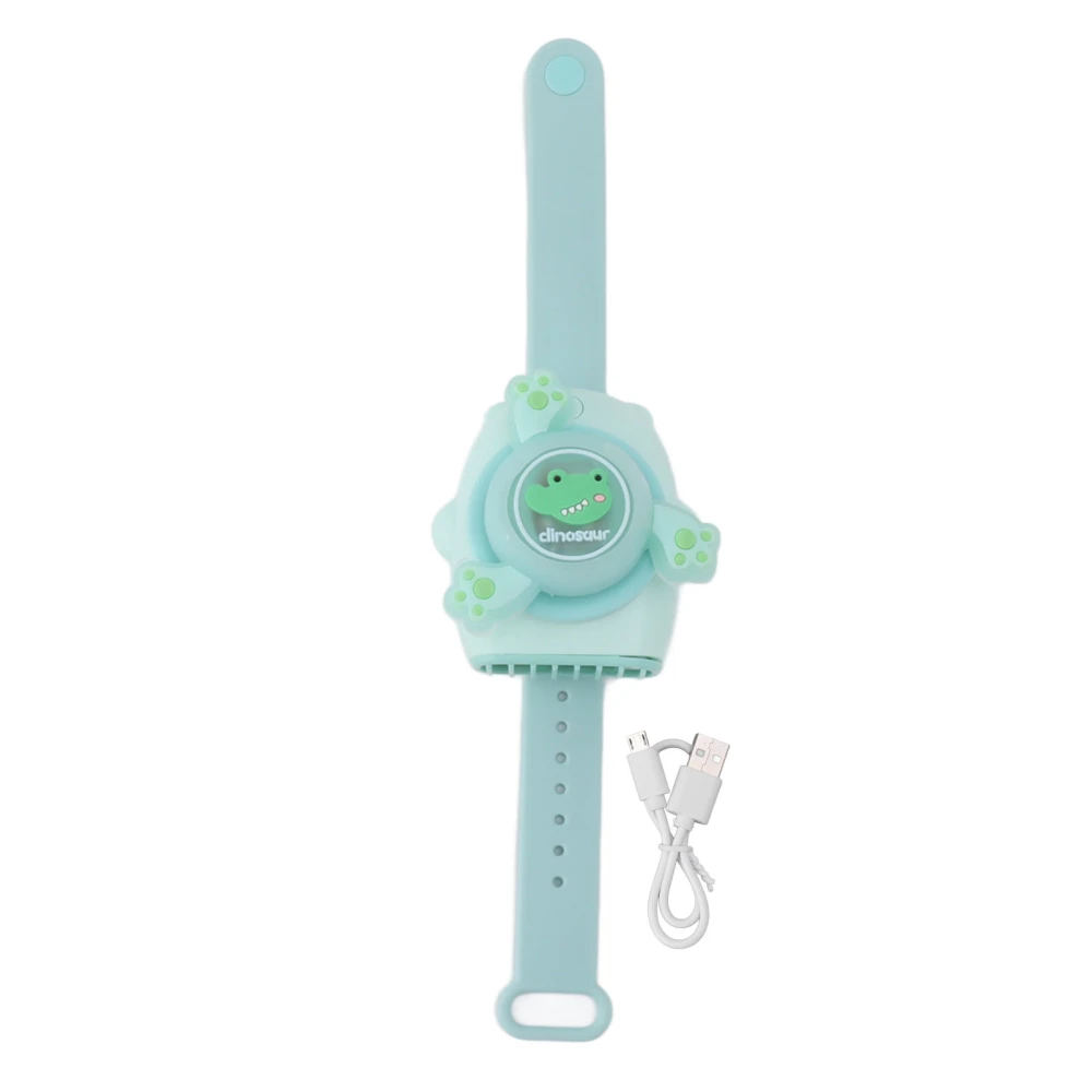 Mini Fan Watch USB Rechargeable Handheld Cute Cartoon Lighting Wrist Watch Fan for Kids Green