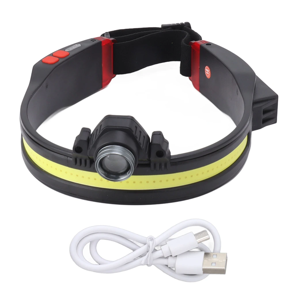 LED COB Head Light 10 Modes Zoomable Rechargeable Super Bright Headlamp with Red Warning Light for Hiking Cycling