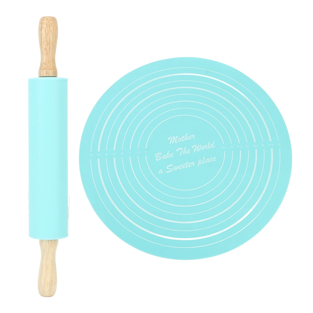 Rolling Pin Pastry Baking Mat Large Silicone Rolling Pin Kneading Pad Baking Tool for Kitchen Blue