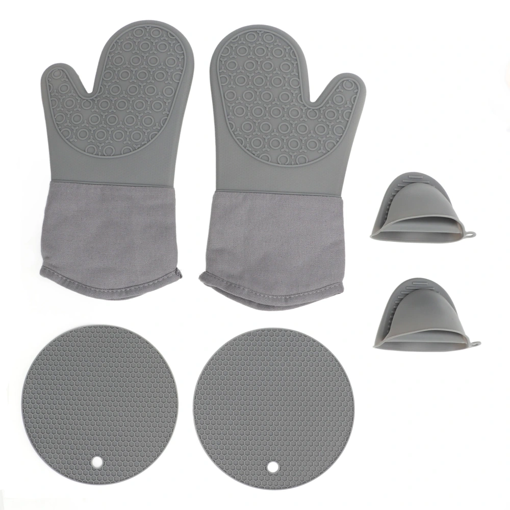 Oven Mitts Gloves Set Prevent Slip Heat Resistant Baking Gloves Set with Pot Pad for Microwave Cupboard Gray