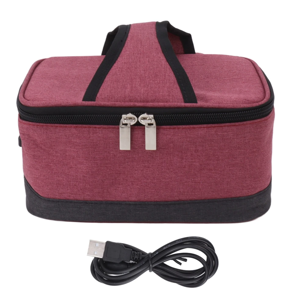 Portable Electric Lunch Box Food Heater USB Constant Heating Insulation Bag Heated Lunch Box Bag Wine Red