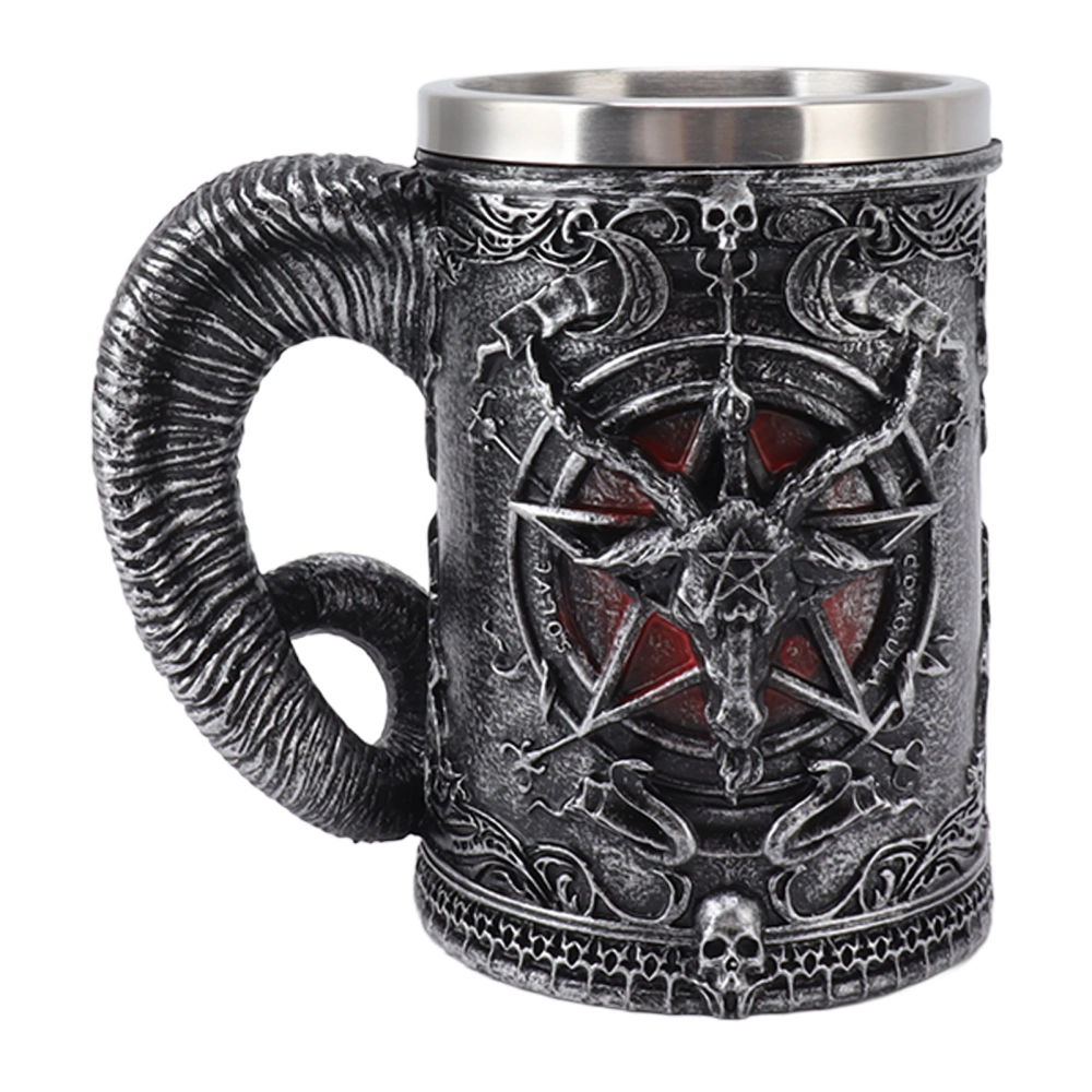 Stainless Steel Liner Mug 3D Carving Resin Antique Viking Beer Mug for Home Bar KTV Restaurant Type 1