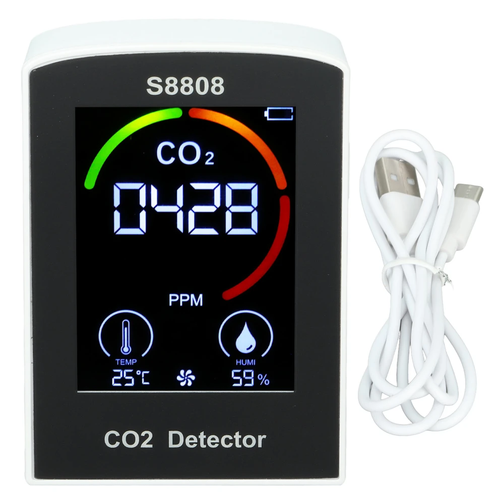 CO2 Detector with Display Screen ABS Battery USB Charging Multi Function CO2 Monitor Meter for Indoor Office Bedroom