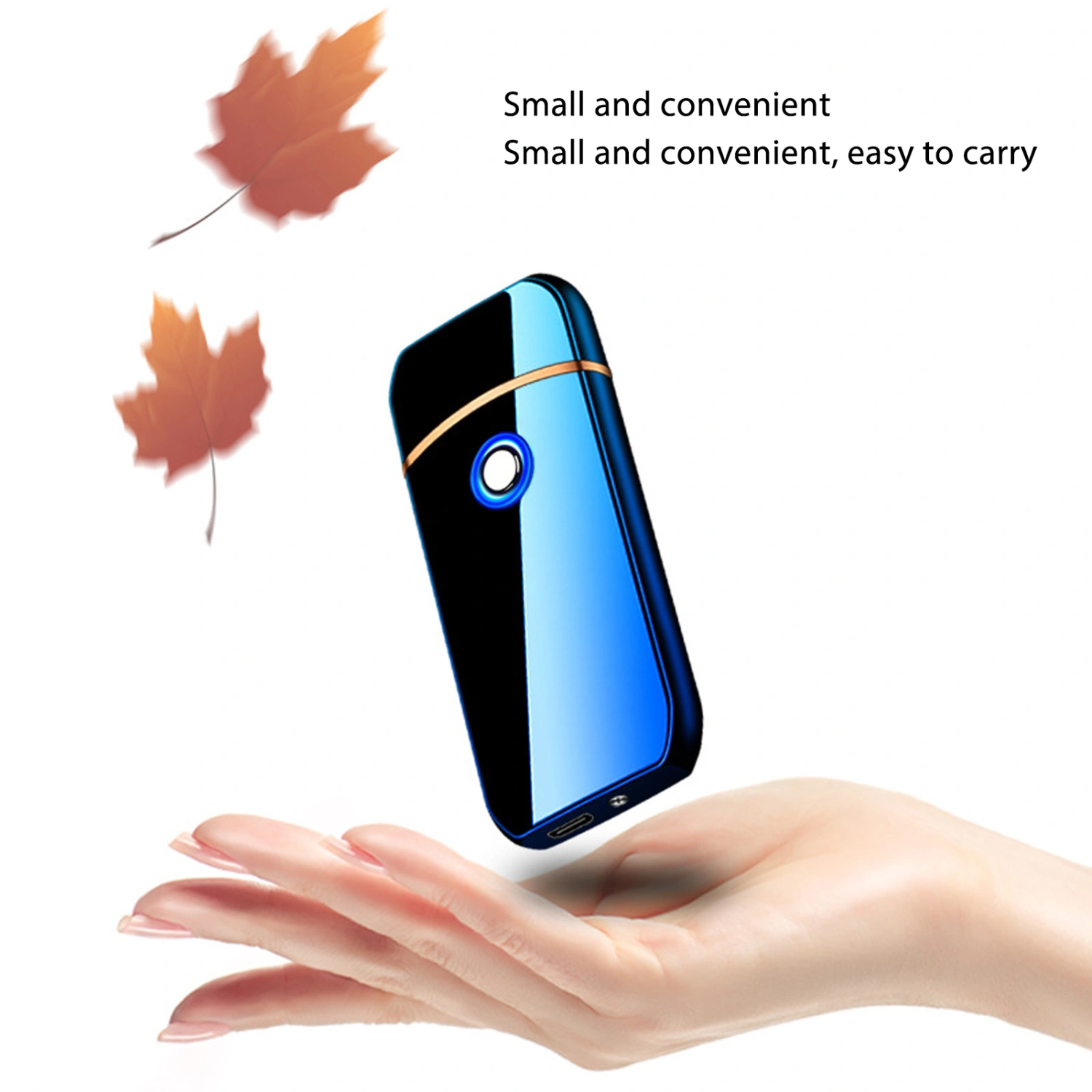 Electric Lighter Outdoor Windproof Flameless USB Dual Sided Rechargeable Key Lighter Blue