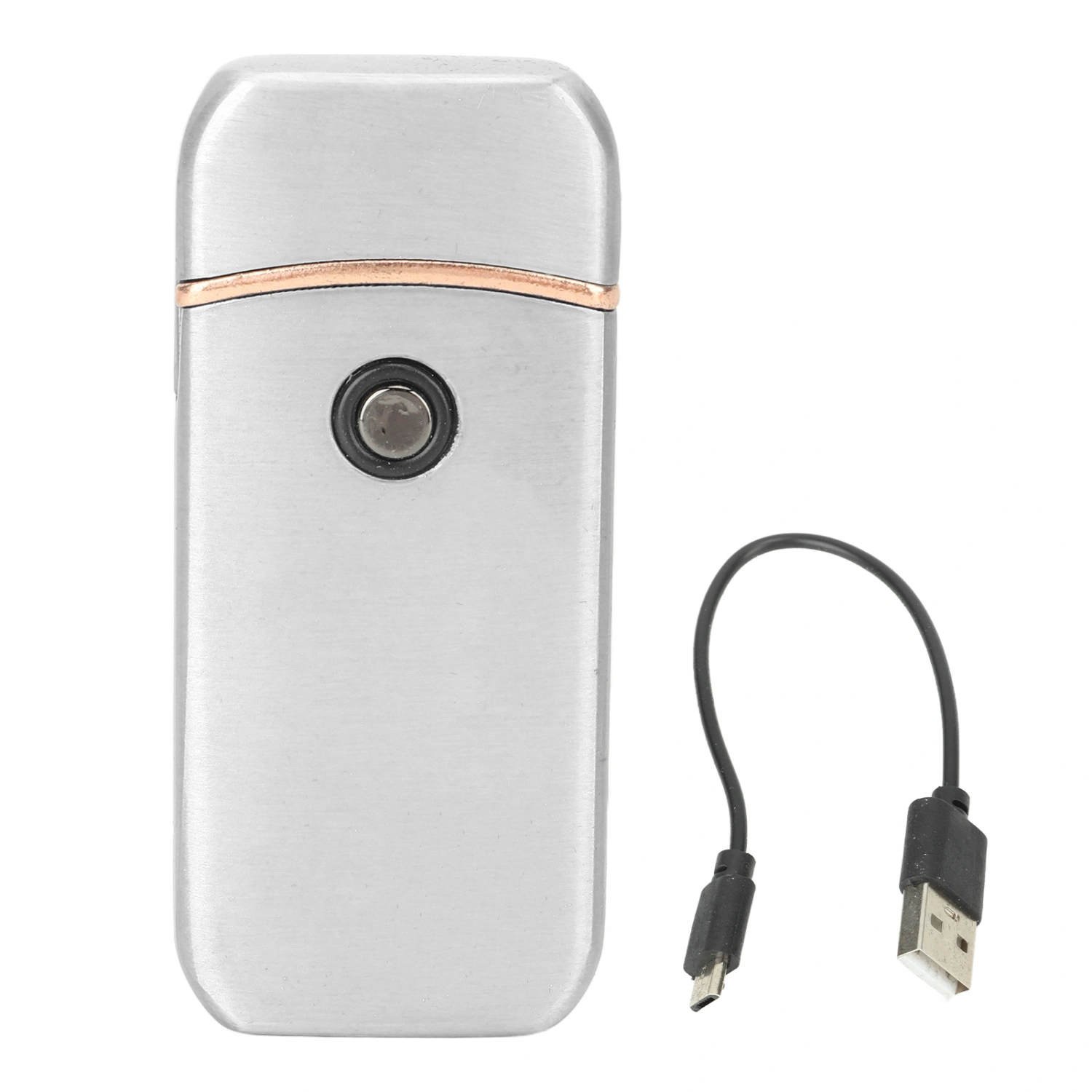 Electric Lighter Outdoor Windproof Flameless USB Dual Sided Rechargeable Key Lighter Silver
