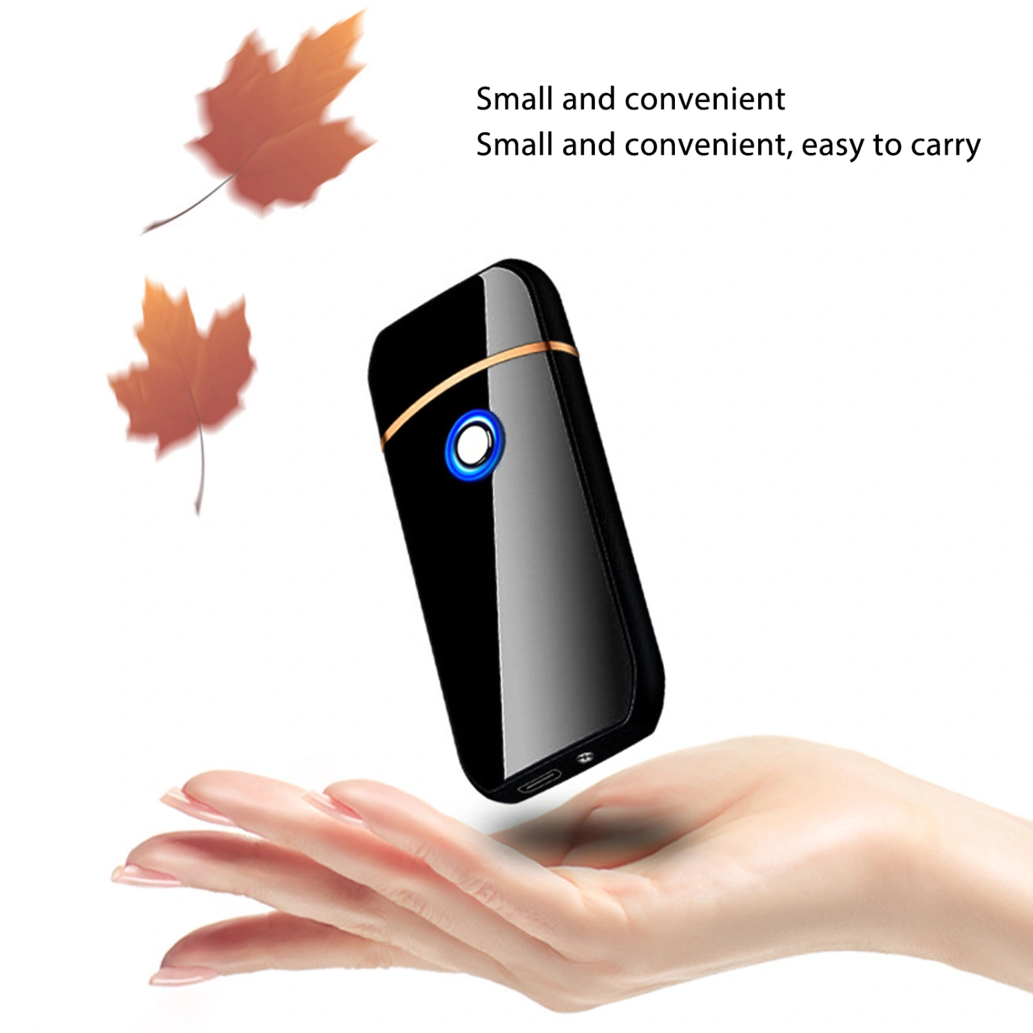 Electric Lighter Outdoor Windproof Flameless USB Dual Sided Rechargeable Key Lighter Black