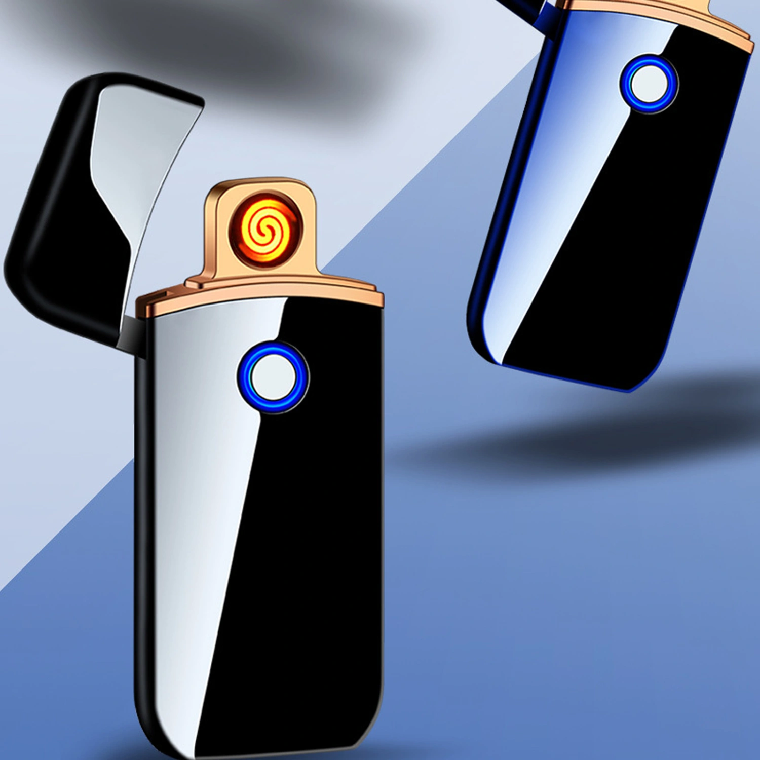 Electric Lighter Outdoor Windproof Flameless USB Dual Sided Rechargeable Key Lighter Black