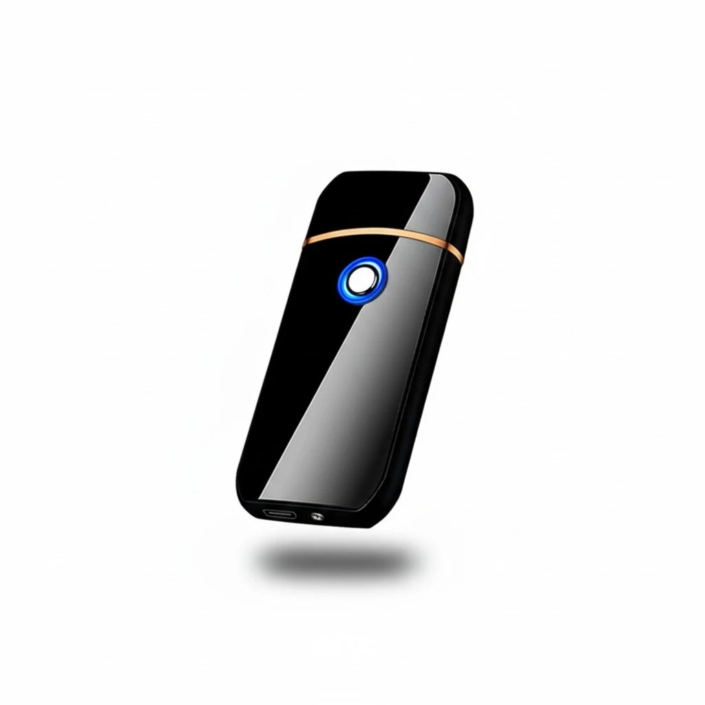 Electric Lighter Outdoor Windproof Flameless USB Dual Sided Rechargeable Key Lighter Black