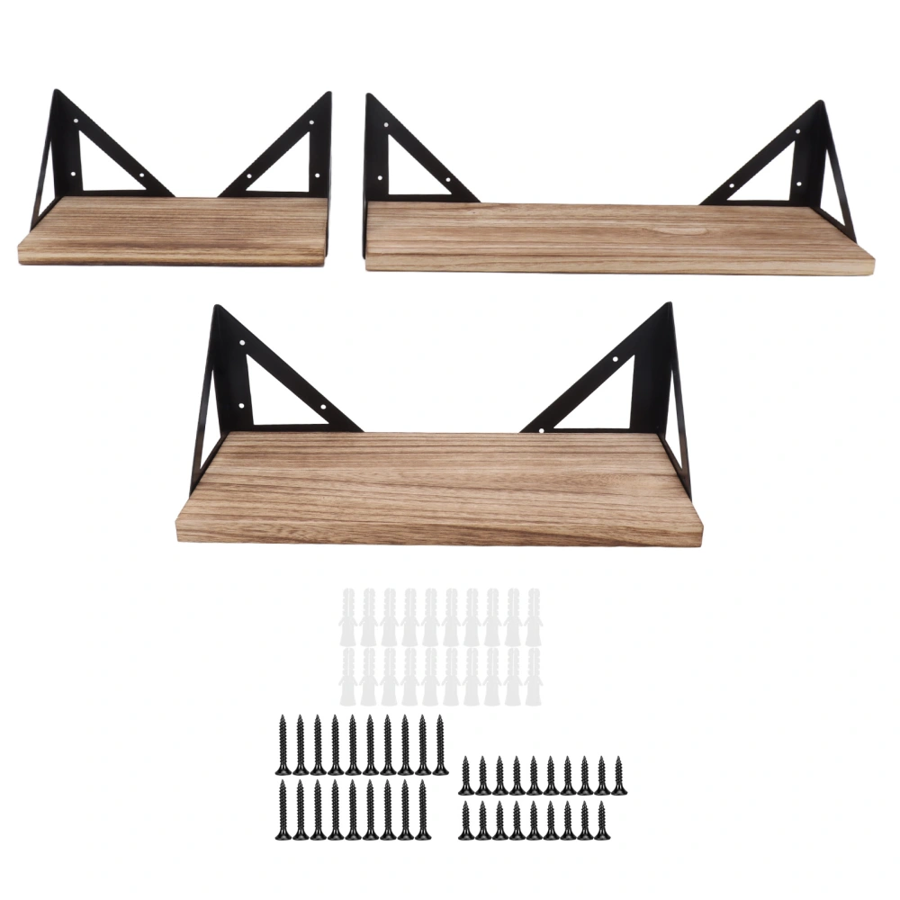 3 Sets Wood Floating Shelves Wall Mount Storage Rack Hanging Shelf Triangular Iron Brackets