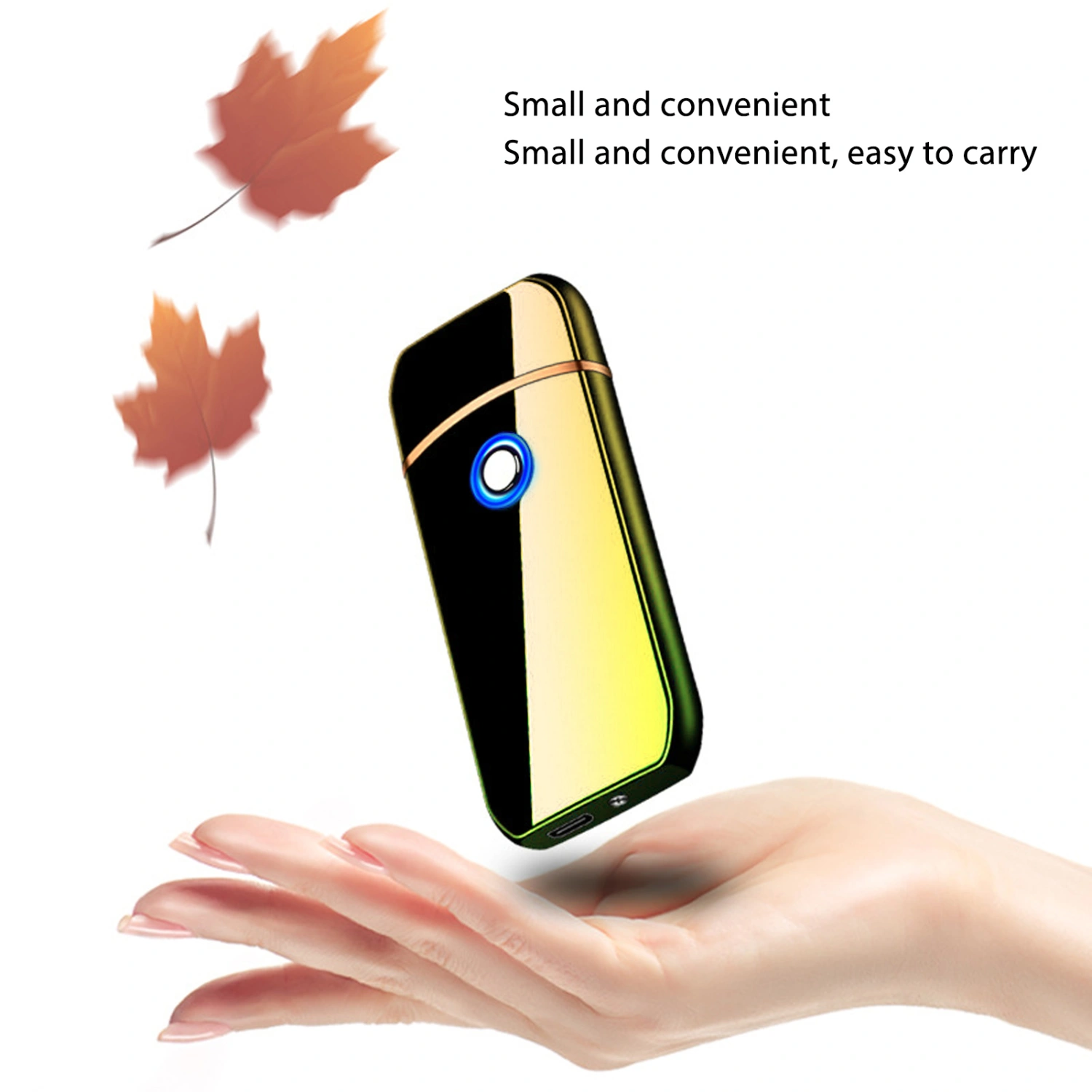 Electric Lighter Outdoor Windproof Flameless USB Dual Sided Rechargeable Key Lighter Gold