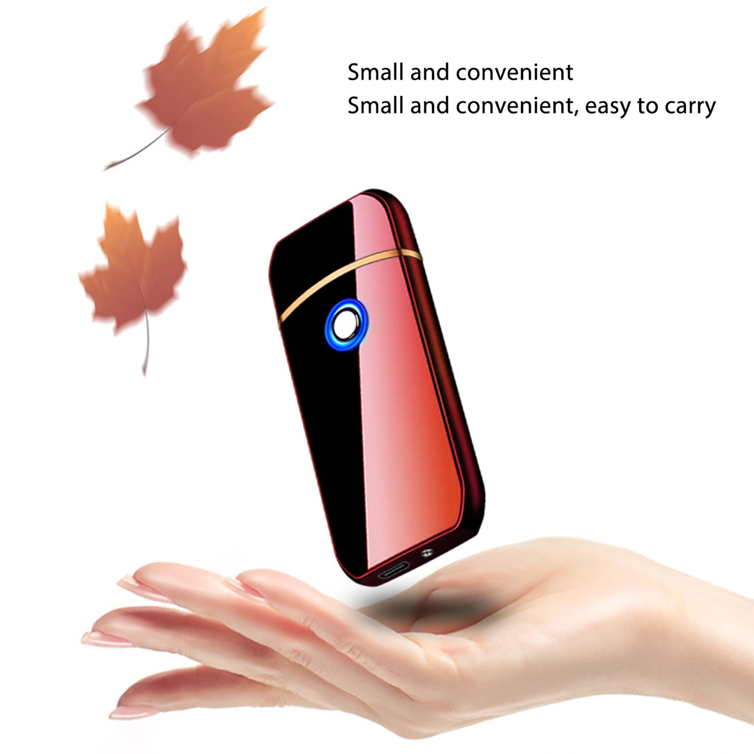 Electric Lighter Outdoor Windproof Flameless USB Dual Sided Rechargeable Key Lighter Red