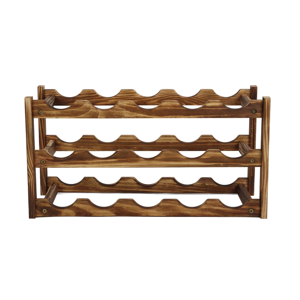 Wine Rack Pine Wood Wine Bottle Storage Shelf Display Organizer Decor for Countertop Home 3 Layer 15 Bottles Capacity