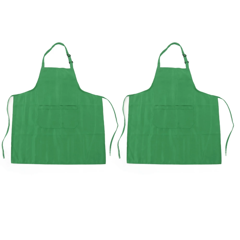 Cooking Apron Waterproof Adjustable Neck Strap Breathable Soft Kitchen Bib Apron with Pocket for Barbecue Baking 2pcs Green