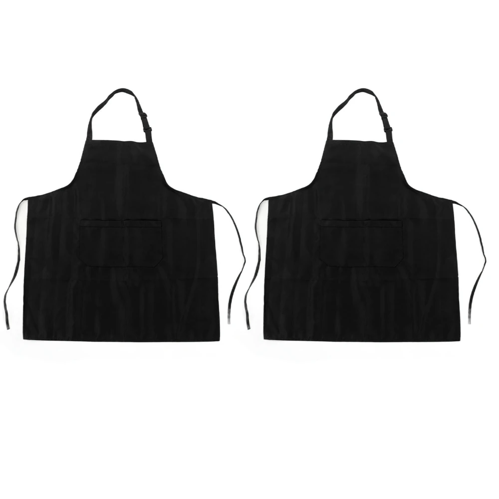 Cooking Apron Waterproof Adjustable Neck Strap Breathable Soft Kitchen Bib Apron with Pocket for Barbecue Baking 2pcs Black