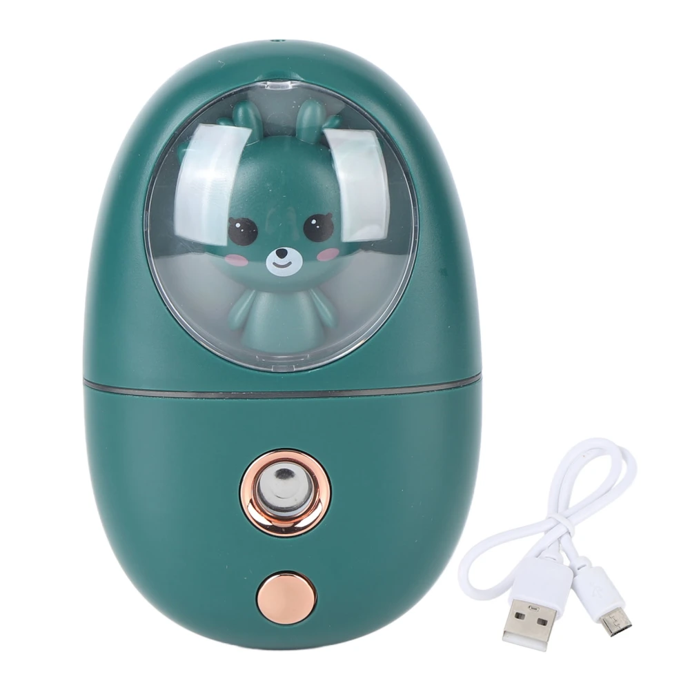 Cute Animal Facial Mist Sprayer USB Rechargeable Mini Eye Face Humidifier for Travelling 35ml 500mah Green