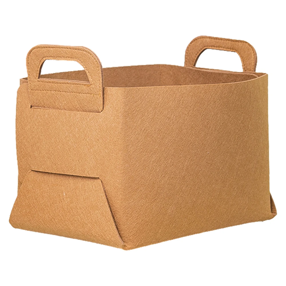 Felt Storage Bin Collapsible Fashionable Thickening Felt Storage Basket with Handles for Home Brown M 25x18x3cm / 9.8x7.1x1.2in