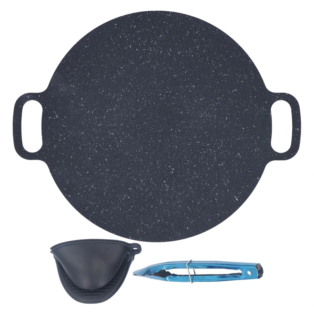 Round Barbecue Plate Nonstick BBQ Frying Cooking Pan with Food Tongs and Protection Gloves 36cm / 14.2in