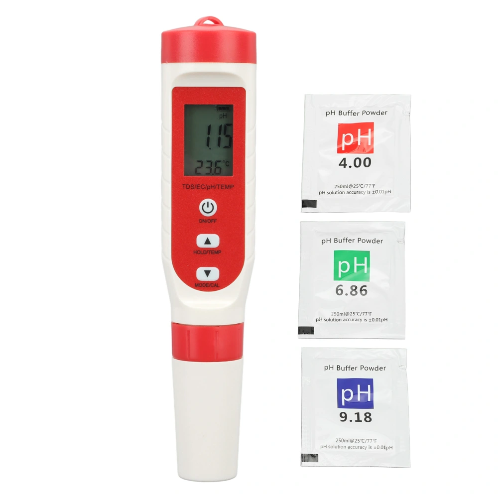 Digital Water Tester Pen 4 in 1 PH TDS EC Temp Meter IP65 Waterproof Multifunctional Water Tester with HD LCD Screen