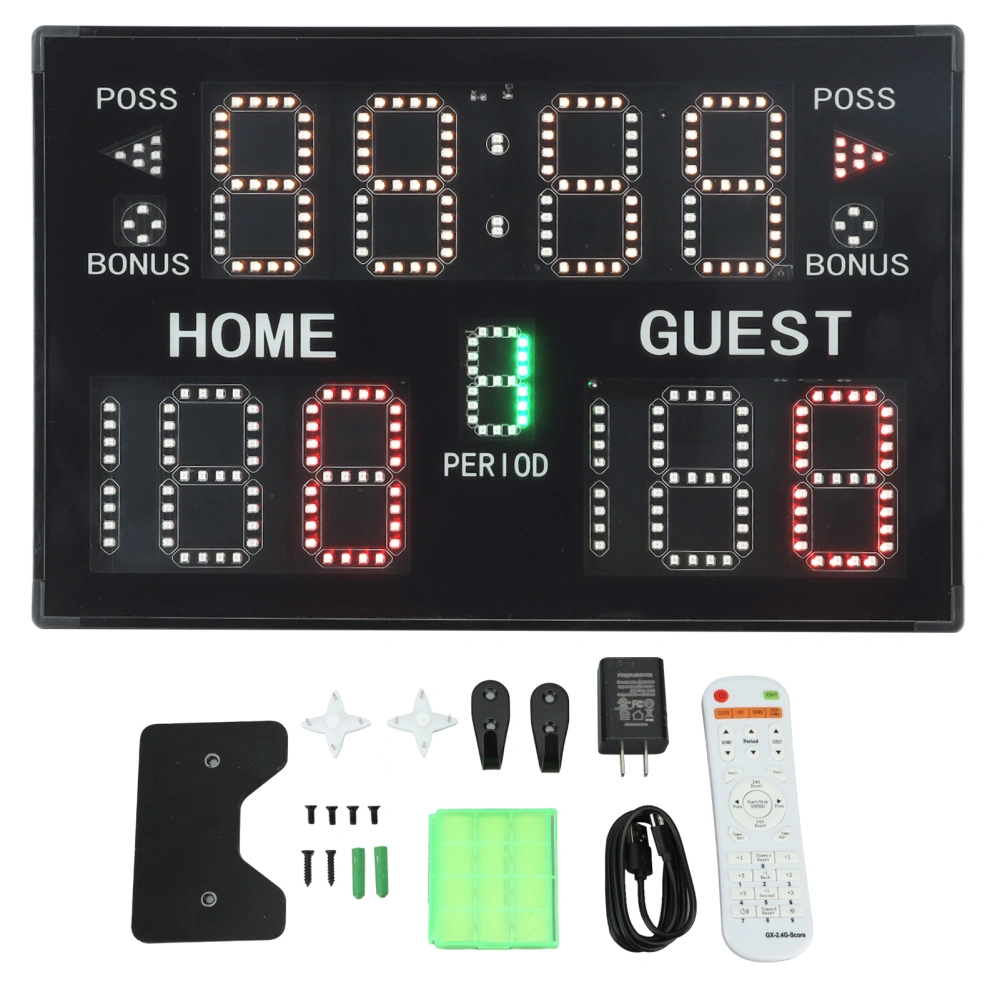 11 Position Basketball Scoreboard Battery Powered LED Digital Scoreboard for Multisports US Plug 100‑240V Black