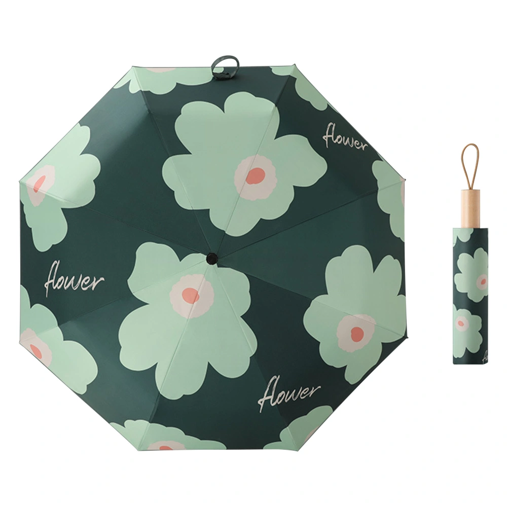 Flower Pattern Folding Umbrella UV Protection Foldable Rain Shine Dual Use Sun Umbrella for Travelling Blackish Green