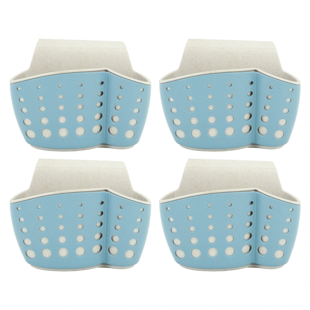 4Pcs Sink Sponge Holder PP 2 Layer Adjustable Strap Soap Holder Drainer for Kitchen Bathroom Blue