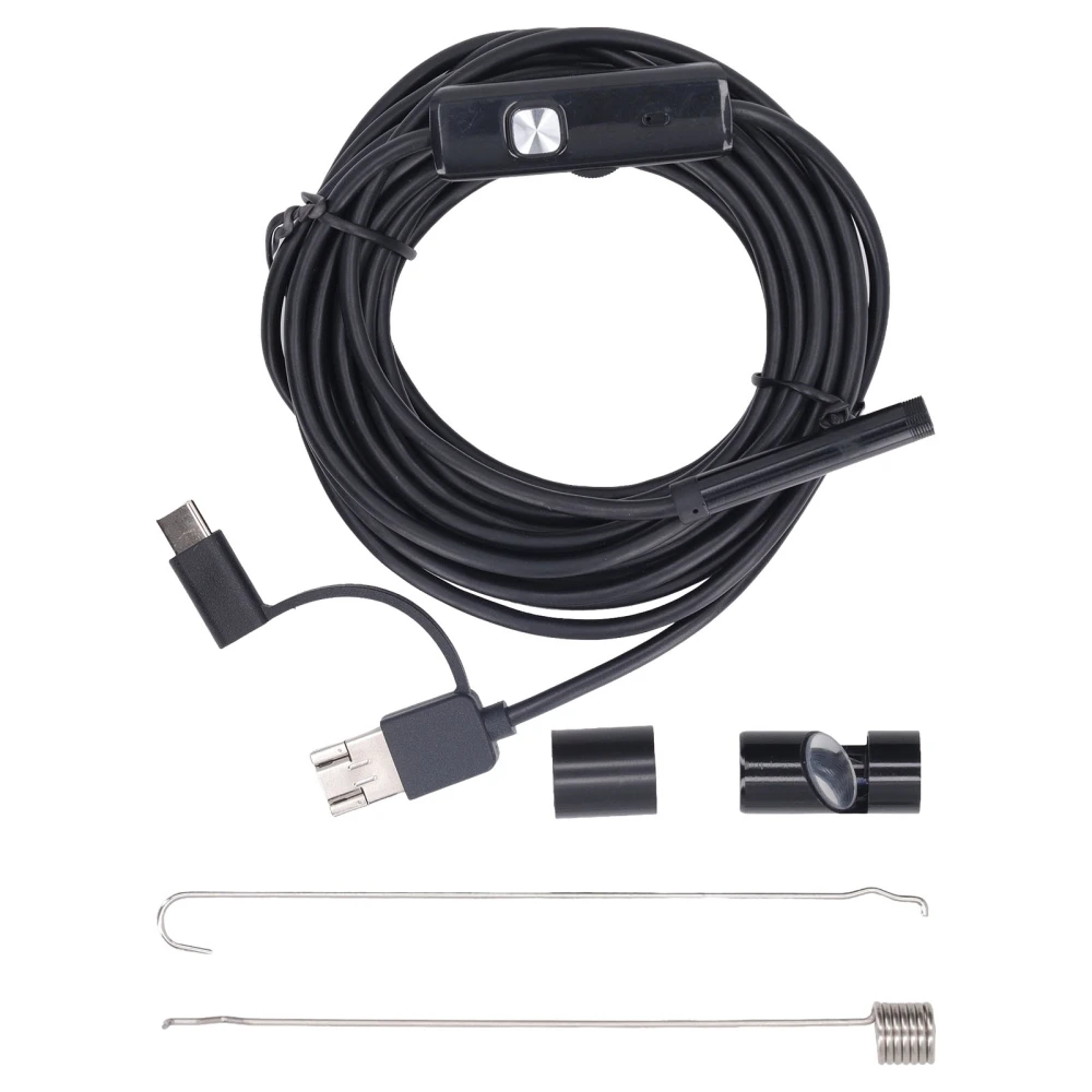 7mm for Android Endoscope 3 in 1 Type C USB Micro USB Endoscope Waterproof Car Pipe Inspection Borescope with 6 LED Lights 5m Hard Wire for Smartphone