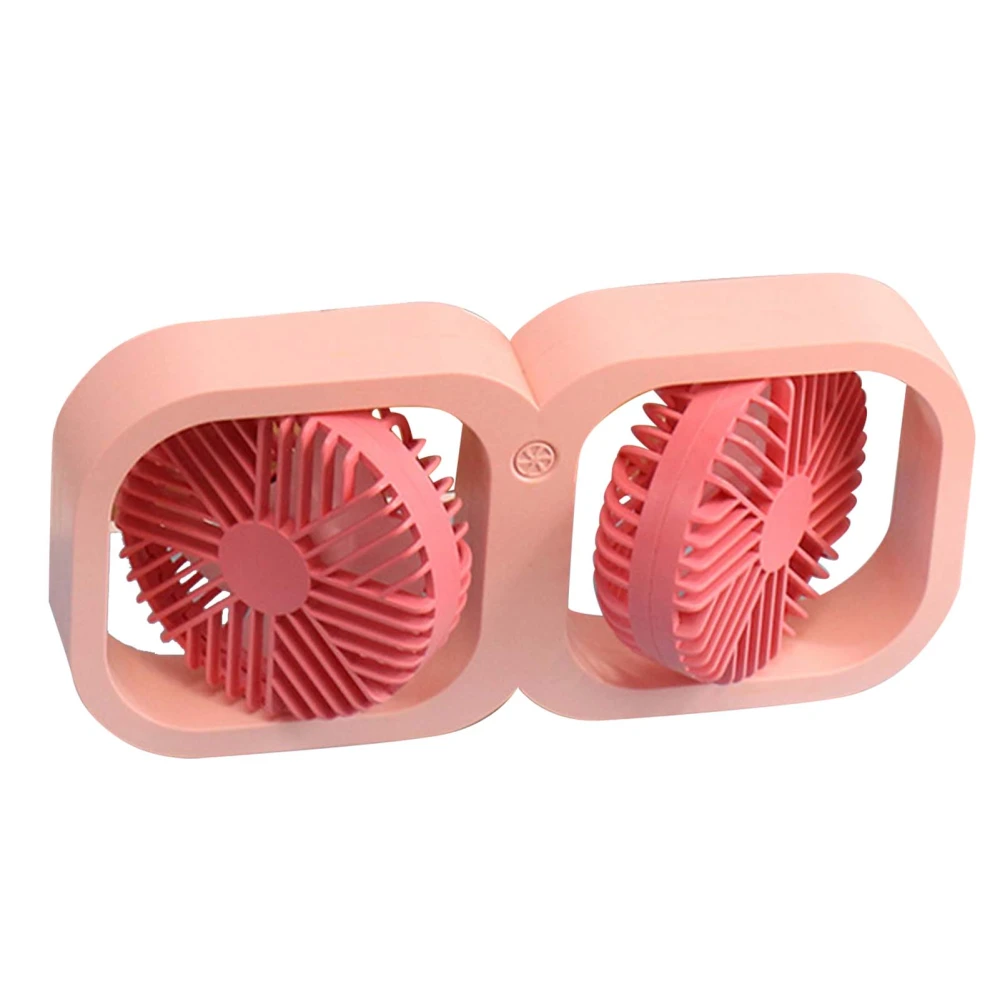 Double Head Desktop Fan 2 Speed Adjustment USB Cooling Fan with Battery For Office Bedroom Dorm Classroom Summer Gift Peach Pink