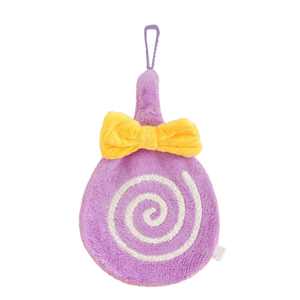 Cute Kids Hand Towel Thickened Soft Coral Velvet Absorbent Hand Towel with Hanging Loop for Bathroom Kitchen Purple